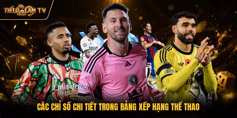Các chỉ số chi tiết trong bảng xếp hạng thể thao